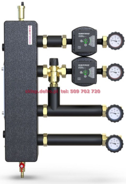 TWO-CIRCUIT PUMPING SET DN 25 WITH DIRECT GROUP AND MIXING GROUP WITH THERMOSTATIC VALVE, WITH HYDRAULIC COUPLING