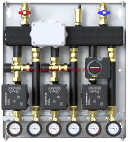 Z DWOMA GRUPAMI Z ZAWOREM TERMOSTSTYCZNYM 20-45'C I JEDNĄ Z ZAWOREM MIESZAJĄCYM I SIŁOWNIKIEM Z POMPAMI DEFRO ECOFLOW ENERGY PLU